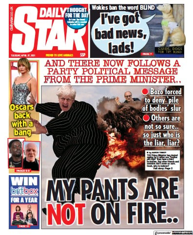 Daily Star Newspaper Front Page (UK) for 27 April 2021