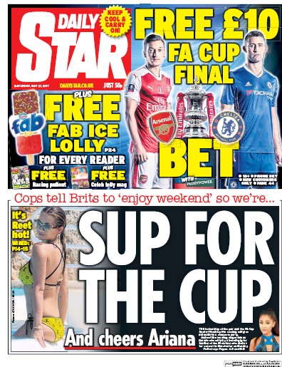 Daily Star Newspaper Front Page (UK) for 27 May 2017