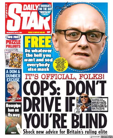 Daily Star Newspaper Front Page (UK) for 27 May 2020