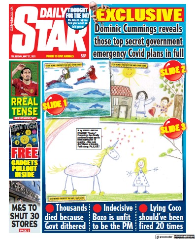 Daily Star Newspaper Front Page (UK) for 27 May 2021