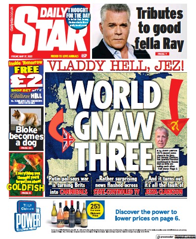 Daily Star Newspaper Front Page (UK) for 27 May 2022