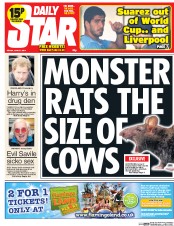 Daily Star (UK) Newspaper Front Page for 27 June 2014