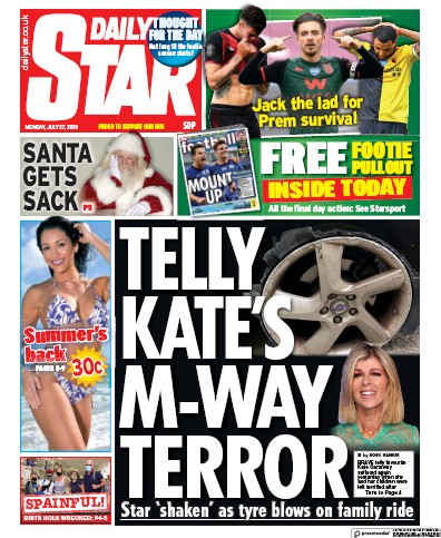 Daily Star Newspaper Front Page (UK) for 27 July 2020