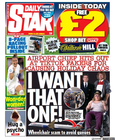 Daily Star Newspaper Front Page (UK) for 27 July 2022