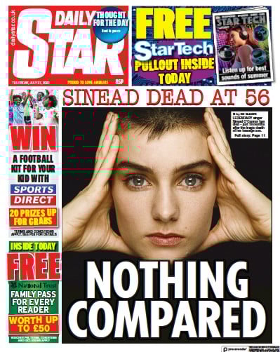 Daily Star Newspaper Front Page (UK) for 27 July 2023