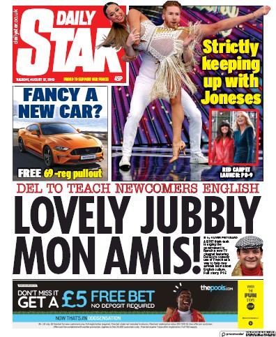 Daily Star Newspaper Front Page (UK) for 27 August 2019