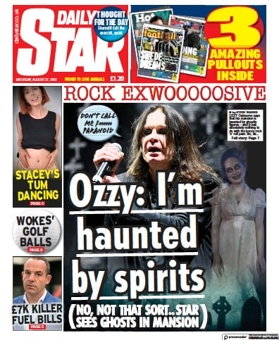 Daily Star Newspaper Front Page (UK) for 27 August 2022