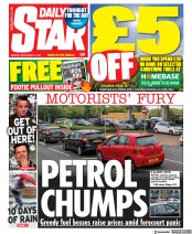 Daily Star (UK) Newspaper Front Page for 27 September 2021