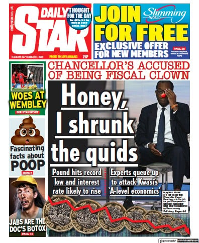 Daily Star Newspaper Front Page (UK) for 27 September 2022