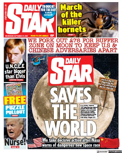 Daily Star Newspaper Front Page (UK) for 27 September 2023