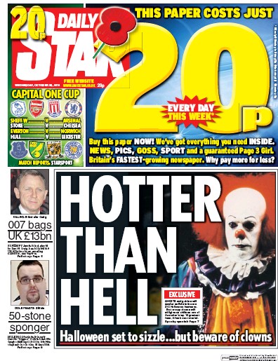 Daily Star Newspaper Front Page (UK) for 28 October 2015