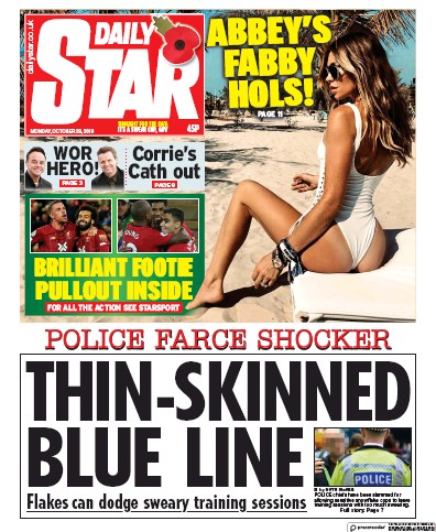Daily Star Newspaper Front Page (UK) for 28 October 2019