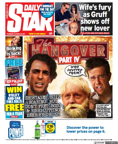 Daily Star Newspaper Front Page (UK) for 28 October 2021