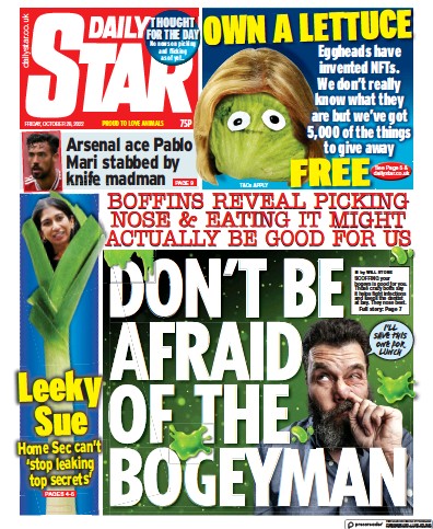 Daily Star Newspaper Front Page (UK) for 28 October 2022