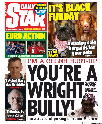 Daily Star Newspaper Front Page (UK) for 28 November 2019