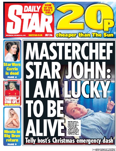 Daily Star Newspaper Front Page (UK) for 28 December 2016