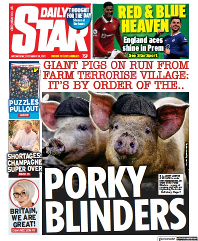 Daily Star Newspaper Front Page (UK) for 28 December 2022