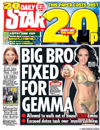 Daily Star Newspaper Front Page (UK) for 28 January 2016