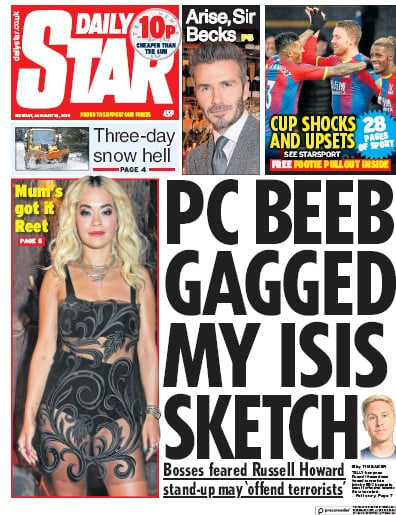Daily Star Newspaper Front Page (UK) for 28 January 2019