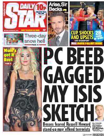 Daily Star Newspaper Front Page (UK) for 28 January 2019