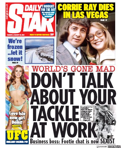 Daily Star Newspaper Front Page (UK) for 28 January 2020