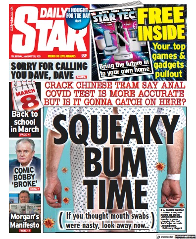 Daily Star Newspaper Front Page (UK) for 28 January 2021
