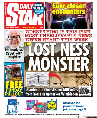 Daily Star Newspaper Front Page (UK) for 28 January 2022