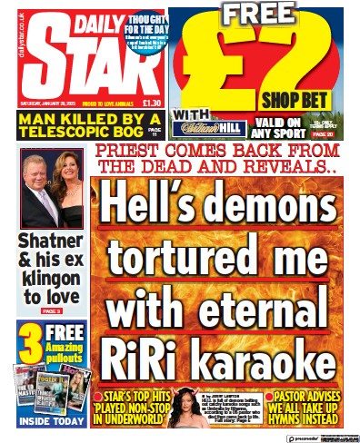 Daily Star Newspaper Front Page (UK) for 28 January 2023