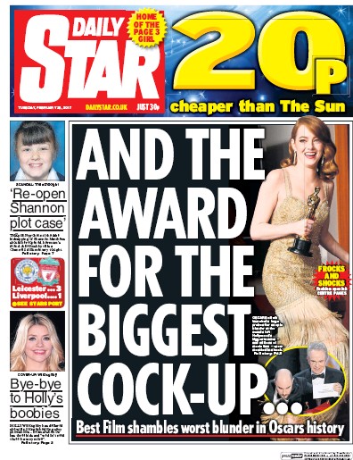 Daily Star Newspaper Front Page (UK) for 28 February 2017