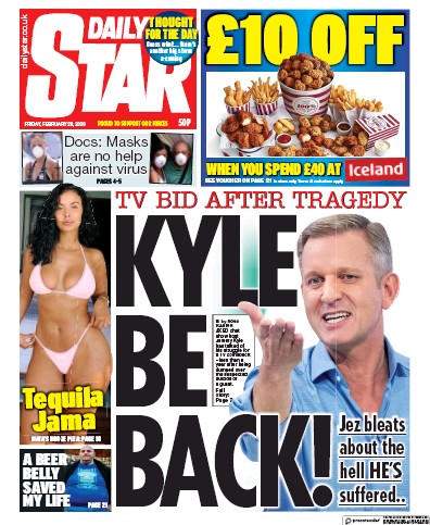 Daily Star Newspaper Front Page (UK) for 28 February 2020