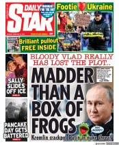 Daily Star (UK) Newspaper Front Page for 28 February 2022