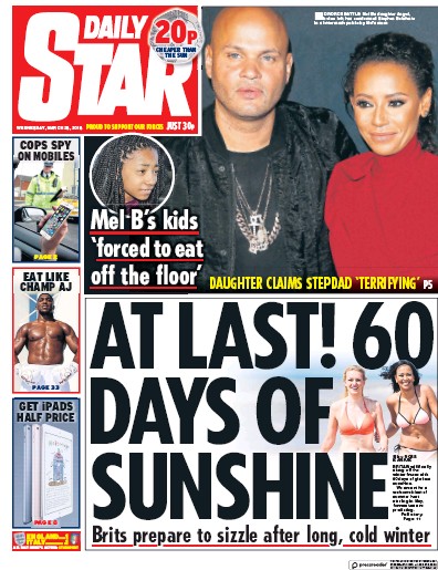 Daily Star Newspaper Front Page (UK) for 28 March 2018