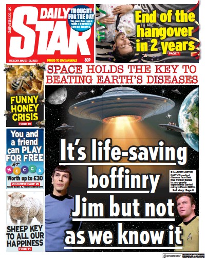 Daily Star Newspaper Front Page (UK) for 28 March 2023