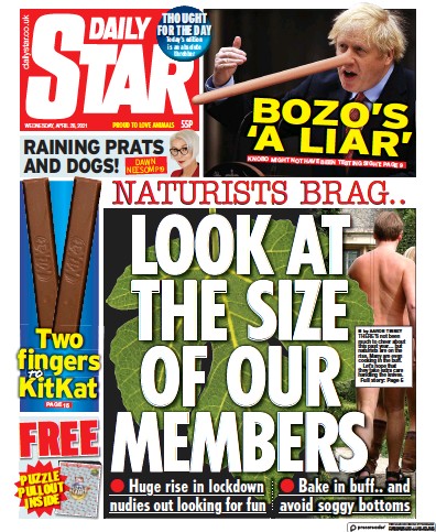 Daily Star Newspaper Front Page (UK) for 28 April 2021