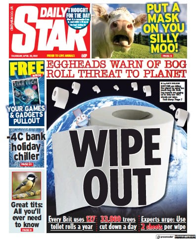 Daily Star Newspaper Front Page (UK) for 28 April 2022