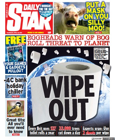 Daily Star Newspaper Front Page (UK) for 28 April 2022