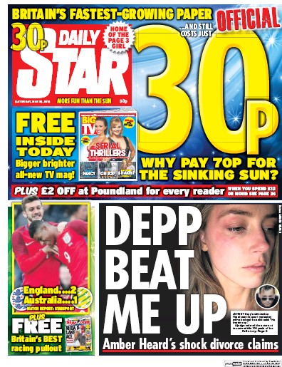 Daily Star Newspaper Front Page (UK) for 28 May 2016
