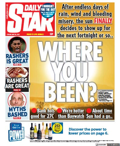 Daily Star Newspaper Front Page (UK) for 28 May 2021