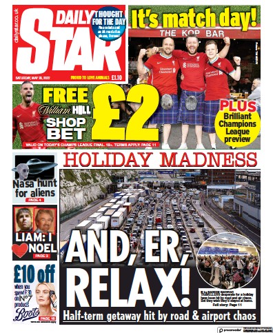 Daily Star Newspaper Front Page (UK) for 28 May 2022