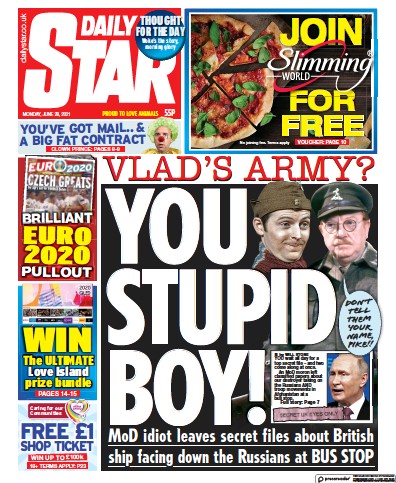 Daily Star Newspaper Front Page (UK) for 28 June 2021