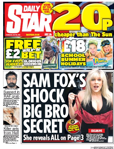 Daily Star Newspaper Front Page (UK) for 28 July 2016