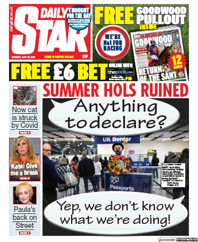 Daily Star Newspaper Front Page (UK) for 28 July 2020