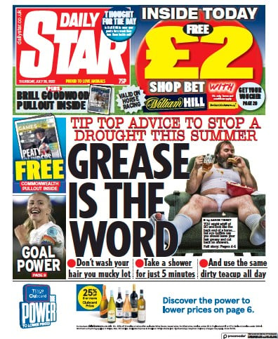 Daily Star Newspaper Front Page (UK) for 28 July 2022