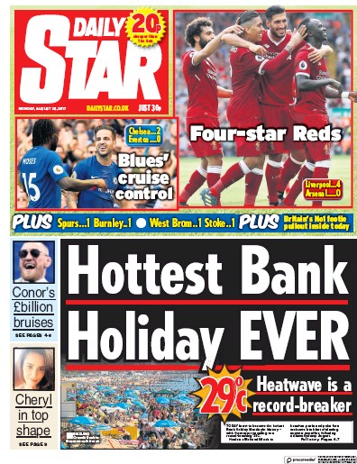 Daily Star Newspaper Front Page (UK) for 28 August 2017