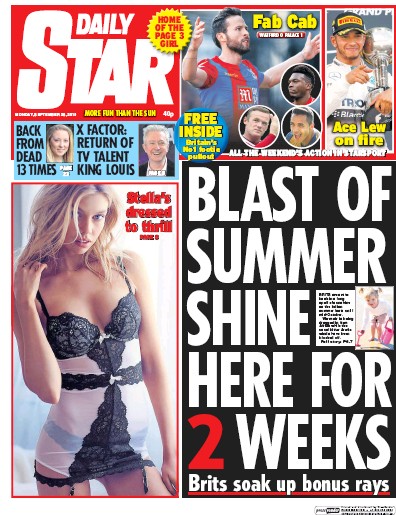 Daily Star Newspaper Front Page (UK) for 28 September 2015