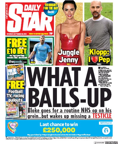 Daily Star Newspaper Front Page (UK) for 28 September 2019