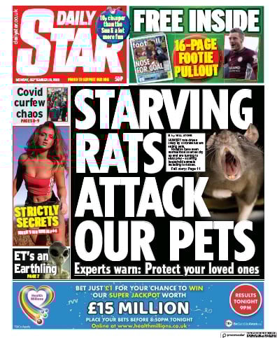 Daily Star Newspaper Front Page (UK) for 28 September 2020