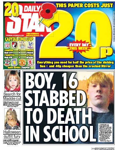 Daily Star Newspaper Front Page (UK) for 29 October 2015