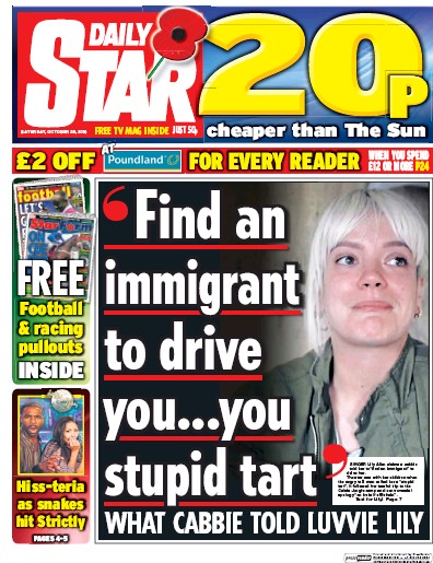 Daily Star Newspaper Front Page (UK) for 29 October 2016