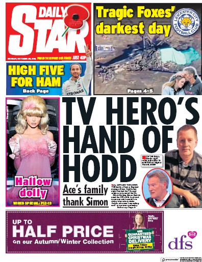 Daily Star Newspaper Front Page (UK) for 29 October 2018